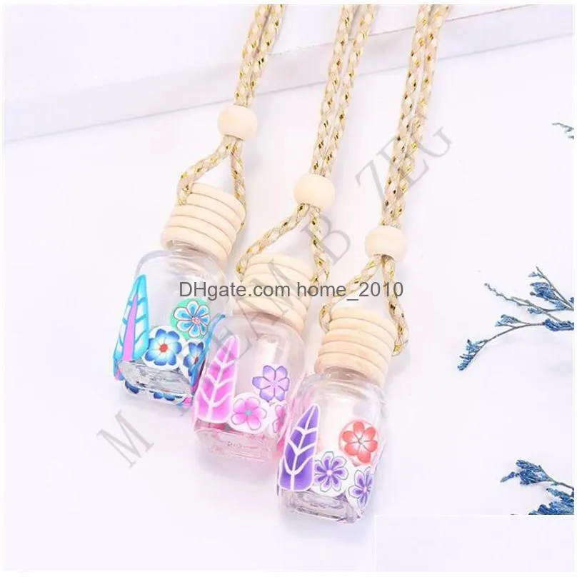 15 colors car perfume bottle diffusers empty printed flower essential oil diffuser ornaments air freshener pendants perfumes