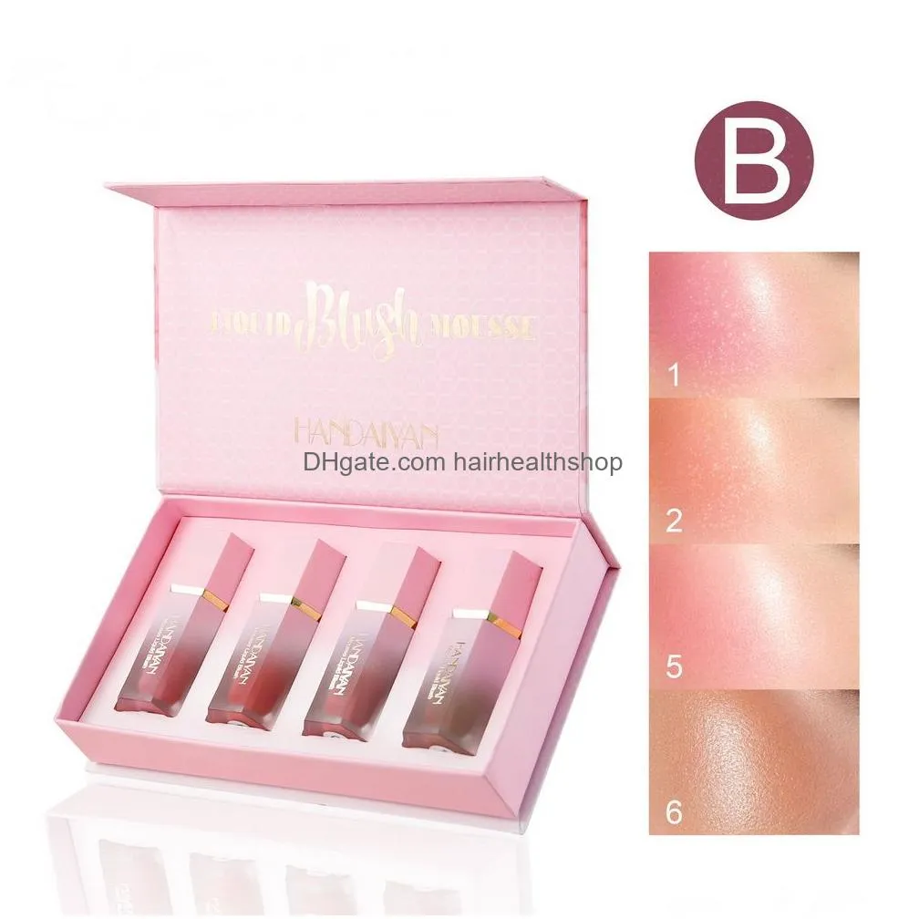 Blush Handaiyan 4Pcs Mousse Liquid B Air Cushion Powder Makeup Set High Gloss Cosmetic Rouge Matte Natural Long-Lasting Easy To Wear M Dh78U