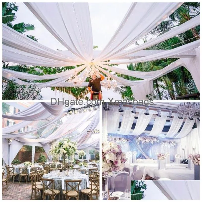 other event party supplies white wedding dress ceiling drapes roof canopy decor draping fabric chiffon curtain for party ceremony stage el decoration