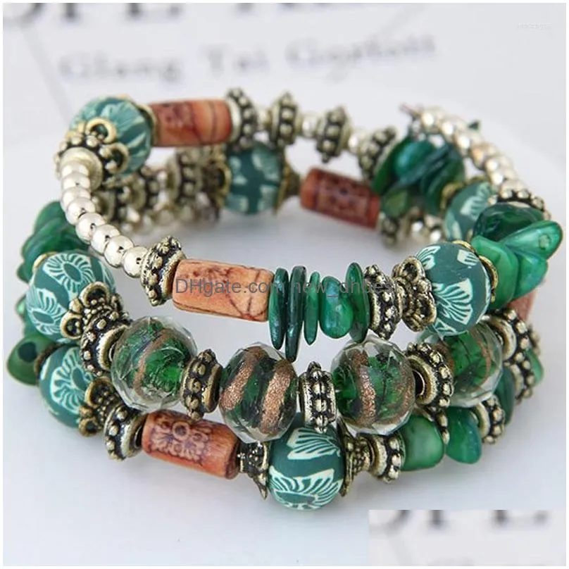 Charm Bracelets Natural Stone Bracelet Big-Name Wave Ethnic Style Simiya Shell Crystal Mtilayer Beaded For Drop Delivery Dhopf