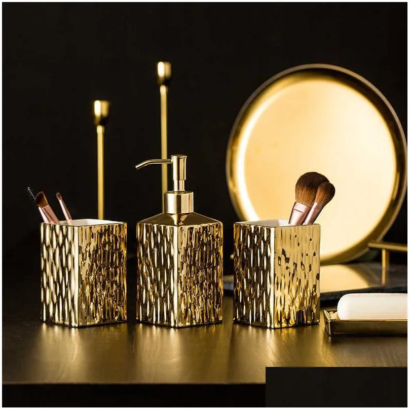 gold/silver bathroom accessories sets ceramics lotion soap dispenser tumbler soap dish complete accessroy 210709