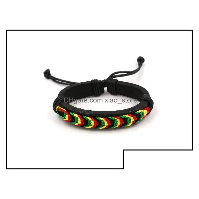 charm jewelryparty jamaica reggae rainbow rope handmade knit leather jewelry unisex hippie cuff bracelet wristband infinity