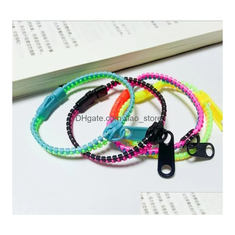 2021 zip bracelet wristband dual single color metal zipper bracelet fluorescent neon creative bracelet for women