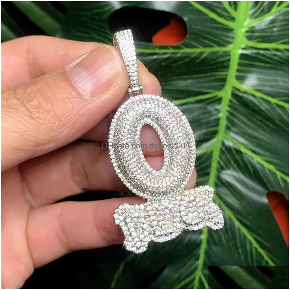 Pendant Necklaces 2024 Iced Out Letter Charm O Block Necklace Bling Cubic Zirconia Punk Styles Hip Hop Men Boy Rope Chain Jewelry Dr Dhcuw