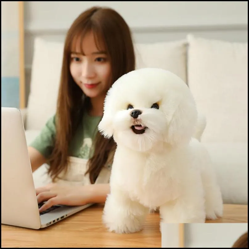 DHgate Bichon Frise Plush Toy Lifelike Stuffed Animal for Dog Lovers Home Decor Toys Gifts