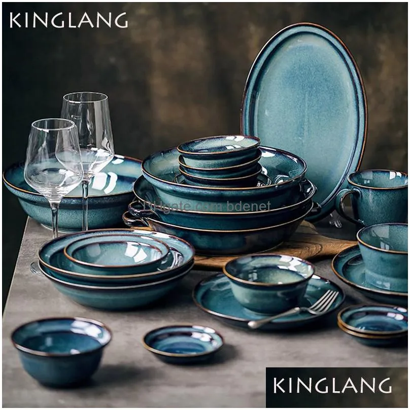 Kinglang Blue Beautif Ceramic Decorative plates for less Kiln Dinnerware Dish for Wholesale and Drop Delivery Home Decor