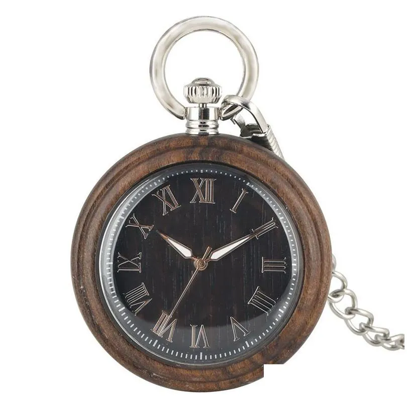 unique quartz wooden pocket watch women keychain clock dial detachable luminous chain wood men pendant watch gift t200502