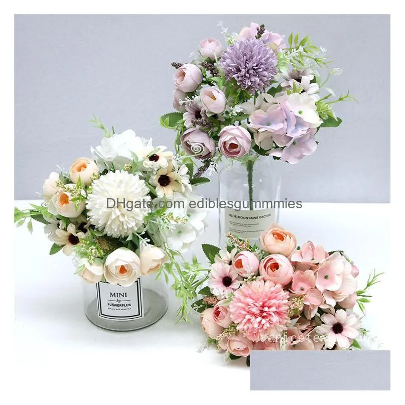 decorative flowers silk peony hydrangea flowers bouquet 7 forks artificial realistic plastic rose peonies flowers wedding garden decoration