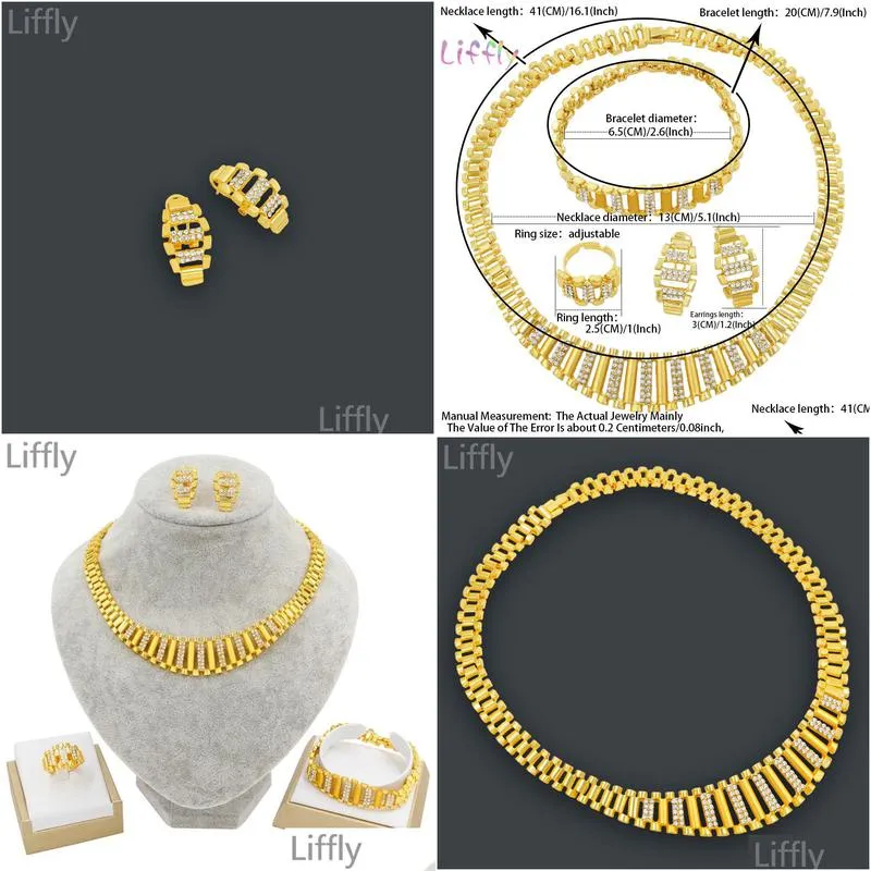 liffly new dubai gold jewelry sets for women indian jewelry african wedding bridal gift necklace bracelet earrings set wholesale