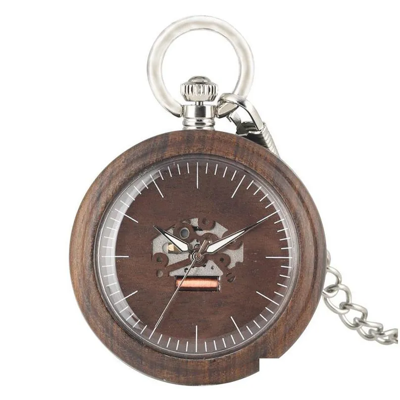 unique quartz wooden pocket watch women keychain clock dial detachable luminous chain wood men pendant watch gift t200502