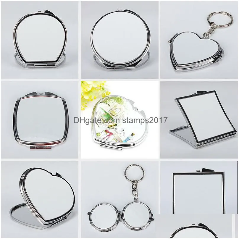 party favor thermal transfer cosmetic mirror keychain double-sided small mirrors portable student folding mini-mirror t9i002216