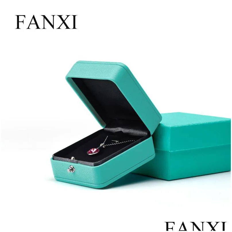 fanxi wedding blue pu leather necklace jewelry gift box packaging ring organizer t200808