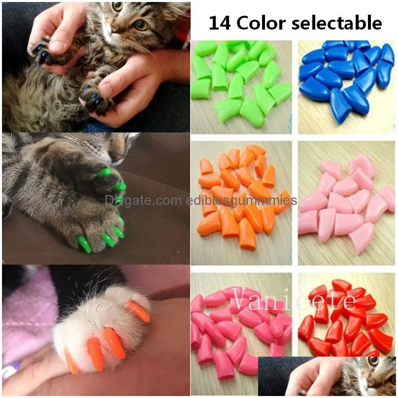 cat grooming supplies silicone cats nail wrap kitty nail-caps kitten paw claw nail protector anti-scratch cat-nail cover t9i002234