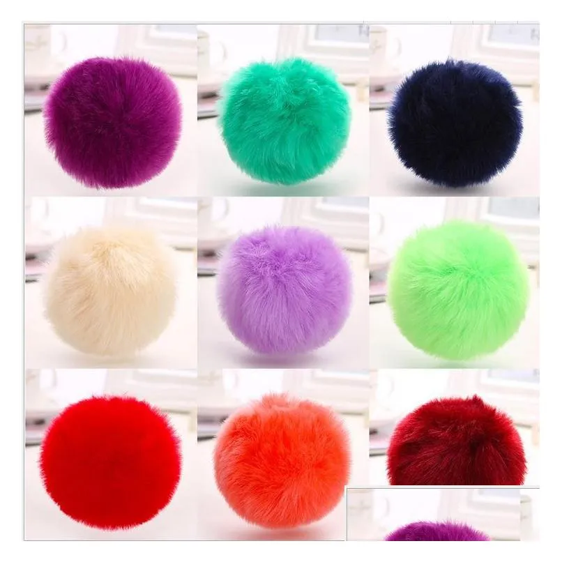 2017 lovely 8CM Rabbit fur ball plush key chain round ball fluffy toy keychain hairy car key ring Bag Pendant car keychain C041