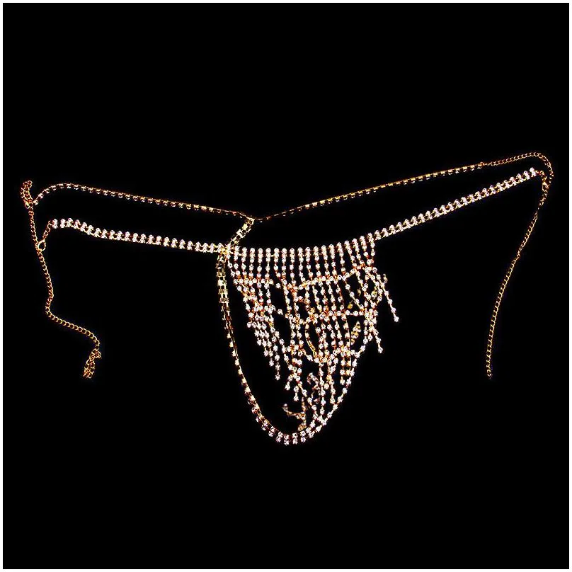 stonefans luxury tassel sexy body chain underwear thong panties for women crystal belly waist chain body jewelry t200508