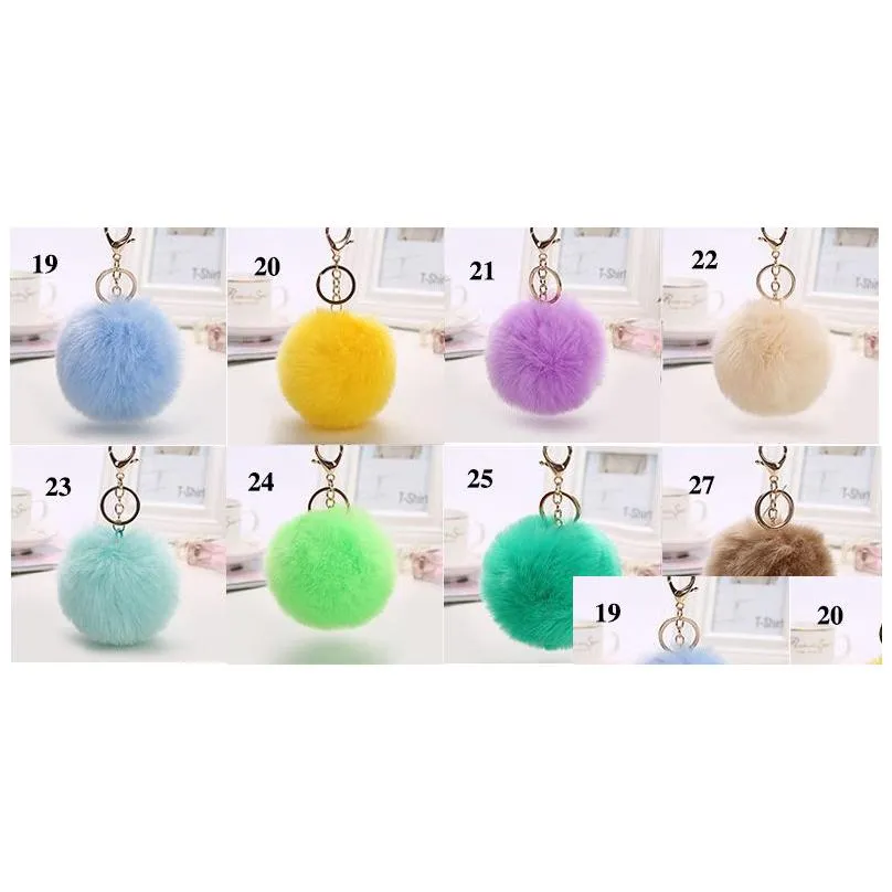 2017 lovely 8CM Rabbit fur ball plush key chain round ball fluffy toy keychain hairy car key ring Bag Pendant car keychain C041