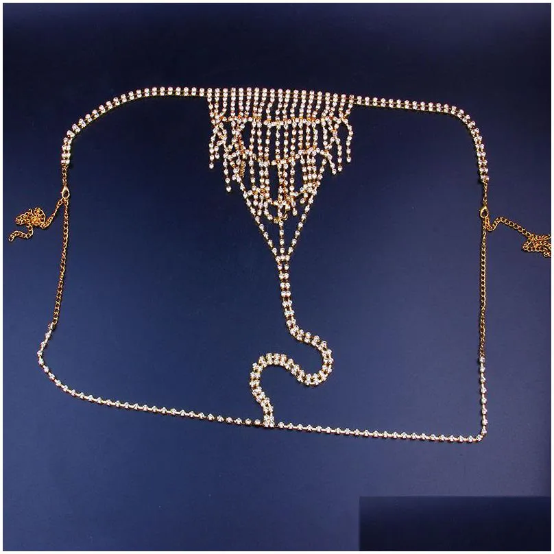 stonefans luxury tassel sexy body chain underwear thong panties for women crystal belly waist chain body jewelry t200508