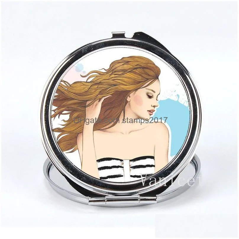 party favor thermal transfer cosmetic mirror keychain double-sided small mirrors portable student folding mini-mirror t9i002216