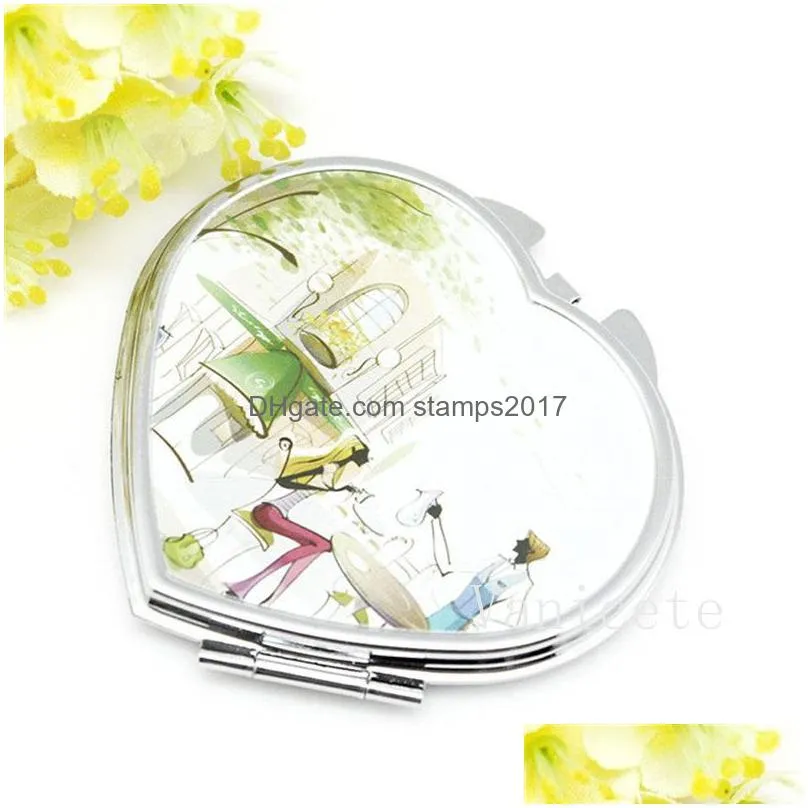 party favor thermal transfer cosmetic mirror keychain double-sided small mirrors portable student folding mini-mirror t9i002216