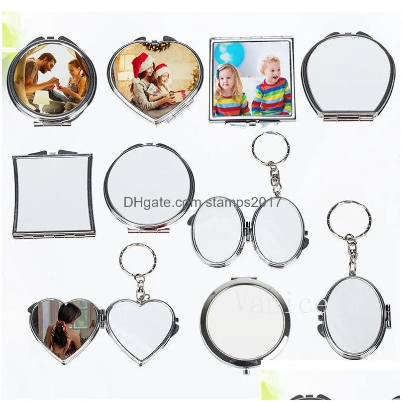 party favor thermal transfer cosmetic mirror keychain double-sided small mirrors portable student folding mini-mirror t9i002216