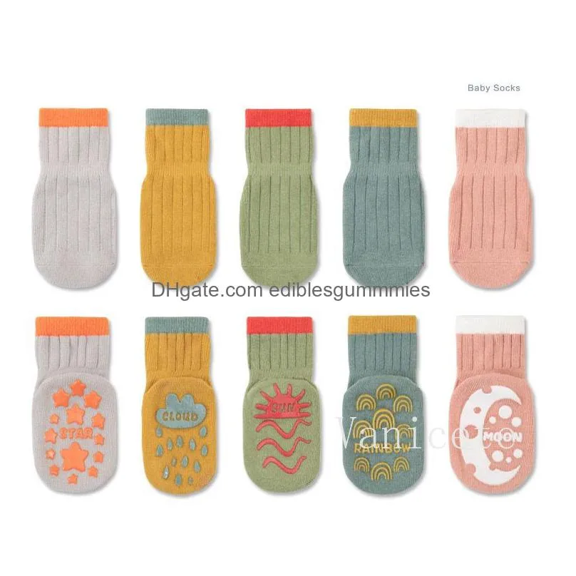 party favor spring and summer cotton cartoon kids socks non-slip baby walking floor-socks infant medium cotton-socks t9i002223