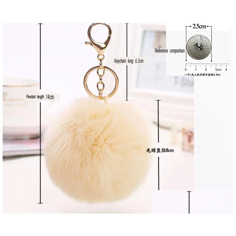2017 lovely 8CM Rabbit fur ball plush key chain round ball fluffy toy keychain hairy car key ring Bag Pendant car keychain C041