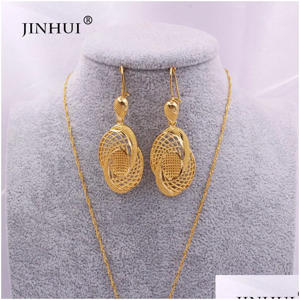 jewelry sets african gold color for women bridal indian ethiopia dubai necklace earrings set wedding jewellery wife gifts set 201222