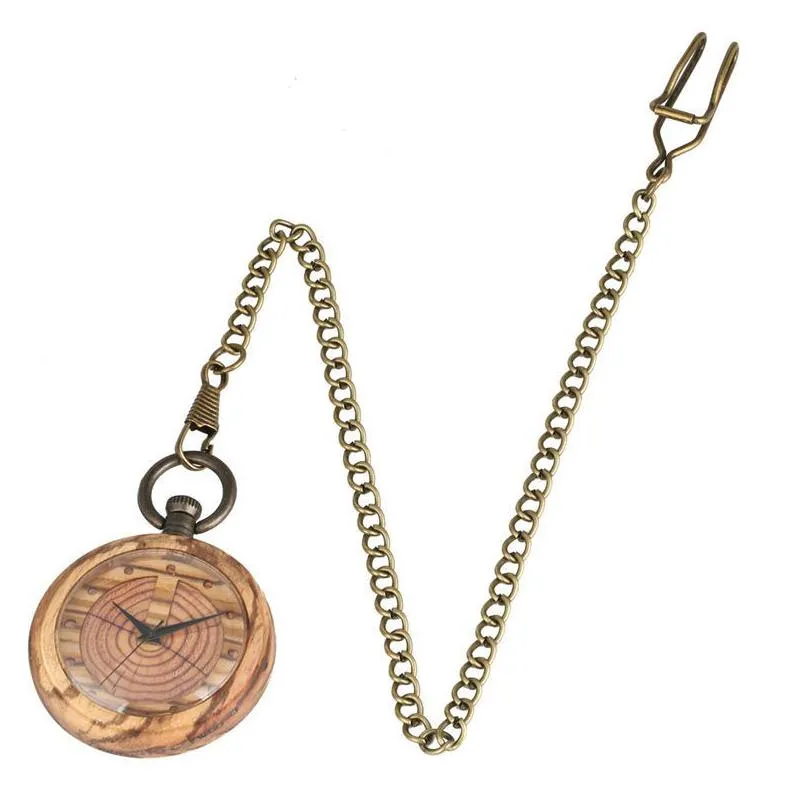 unique quartz wooden pocket watch women keychain clock dial detachable luminous chain wood men pendant watch gift t200502