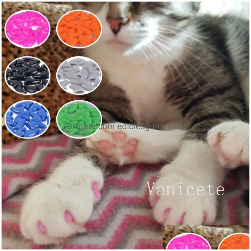 cat grooming supplies silicone cats nail wrap kitty nail-caps kitten paw claw nail protector anti-scratch cat-nail cover t9i002234