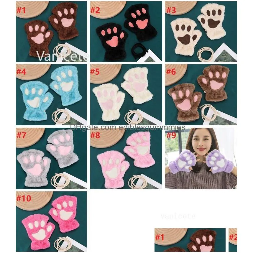 party supplies cat paw gloves for women in winter cute girl bear paw plush glove thickened warm half finger gloveslt112