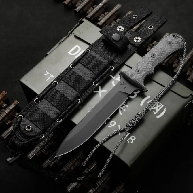 Chris Reeve H2391 CR Survival Straight Knife CPM-magnacut Titanium Coating Drop Point Blade Full Tang Micarta Handle Outdoor Tactical Knives with Nylon Sheath