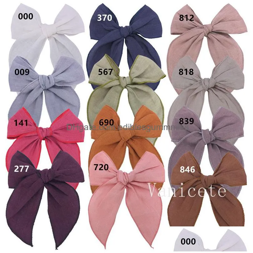 embroidered edge large bow hair clips party favor little girl cloth hairpin girls baby cotton linen bowknot hair accessories