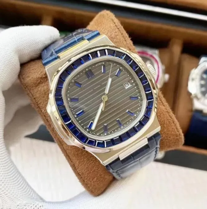 New arrivals Top Nautilus Watch Men Automatic Watch 5711 Silver band colorful stones Stainless Mechanical diamonds bezel di Lusso Wristwatch Date ikwatches 05-2