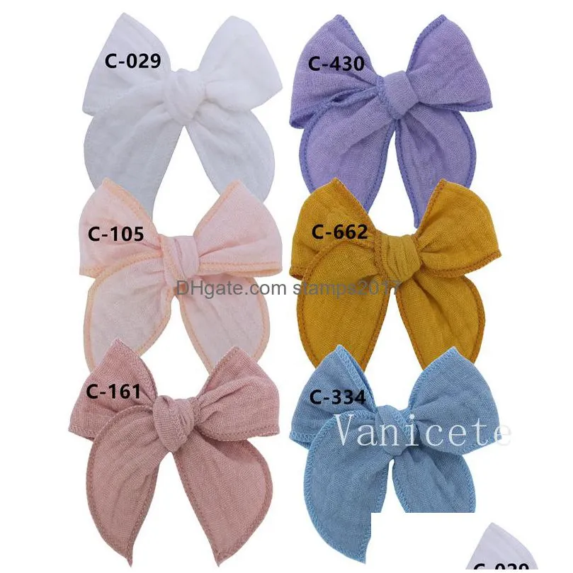 mini embroidered edge bow hair clips party favor little girl cloth hairpin girls baby cotton linen bowknot hair accessories t9i001991