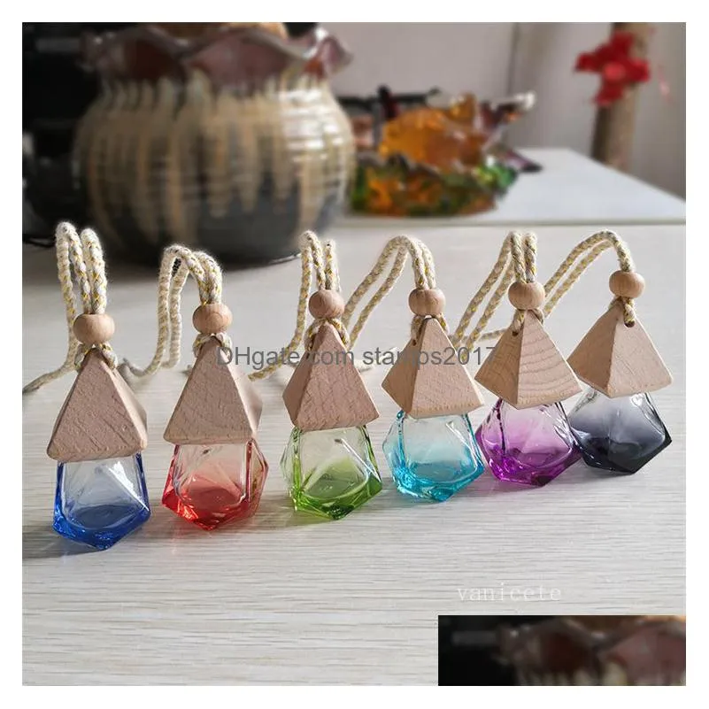 home car perfume bottle pendant  oil diffuser 9 colors bag clothes ornaments air freshener pendant empty perfumes glass