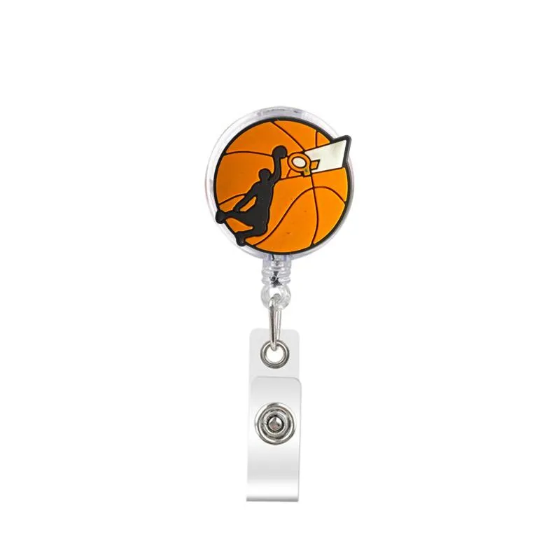 cartoon cute retractable badge holder badge reel nurse id badge holder love play basketball key chain alligator clip with 378ﾰ rotation.