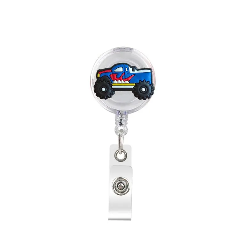 cartoon cute retractable badge holder badge reel nurse id badge holder monster truck police key chain alligator clip with 379ﾰ rotation.