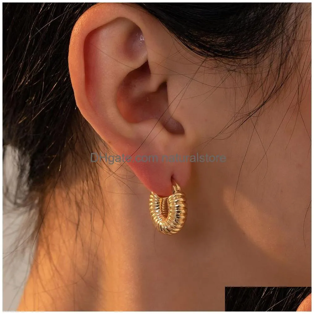 hoop huggie 3pair creative gold color geometric irregular hammered earrings vintage twisted cuban chain set for women jewelry 230424