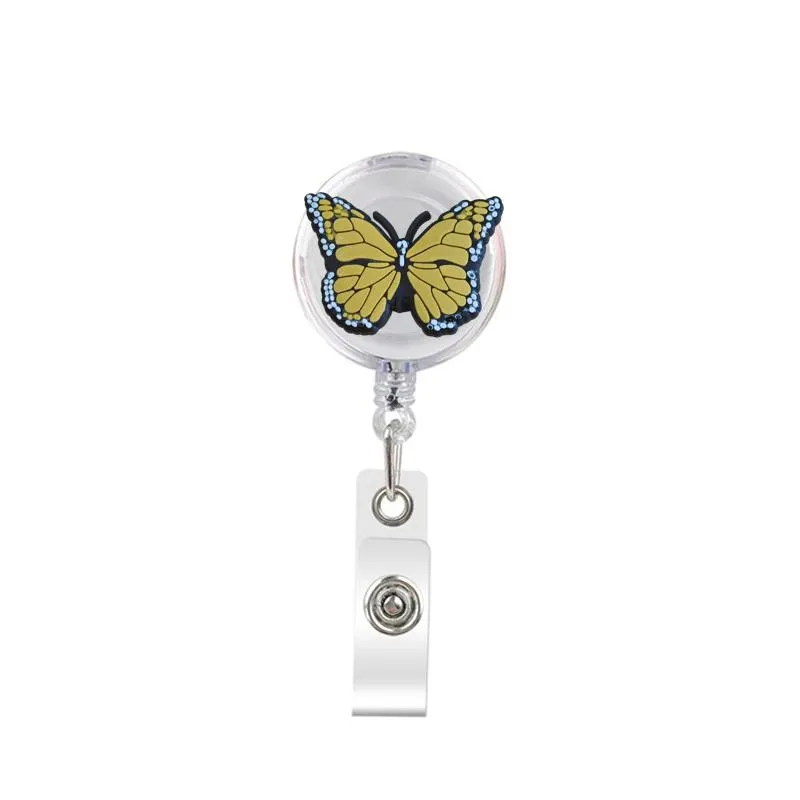 cartoon cute retractable badge holder badge reel nurse id badge holder rainbow butterfly key chain alligator clip with 367° rotation.