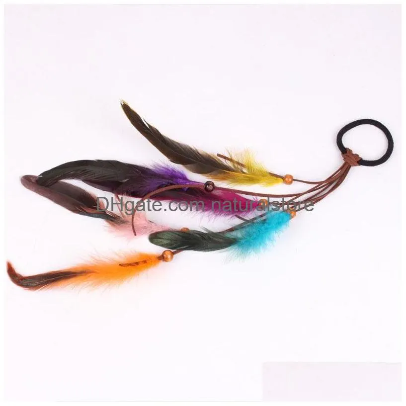 ethnic style hairband hair rope bohemian colorful feather ring fashion wig hand woven accessories wholesale