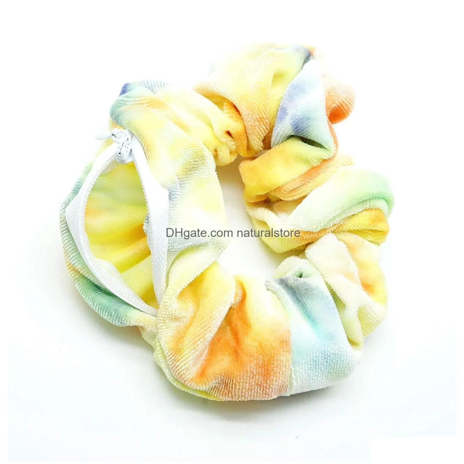 headwear hair accessories 12 pieces velvet pocket scrunchies hidden rainbow ties elastic zipper colorful bands 230313