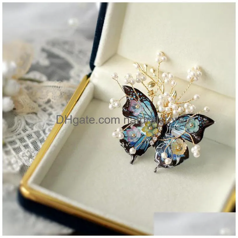 pins brooches fxlry original handmade freshwater pearl vintage butterfly brooch pin decoration coat accessories 230718