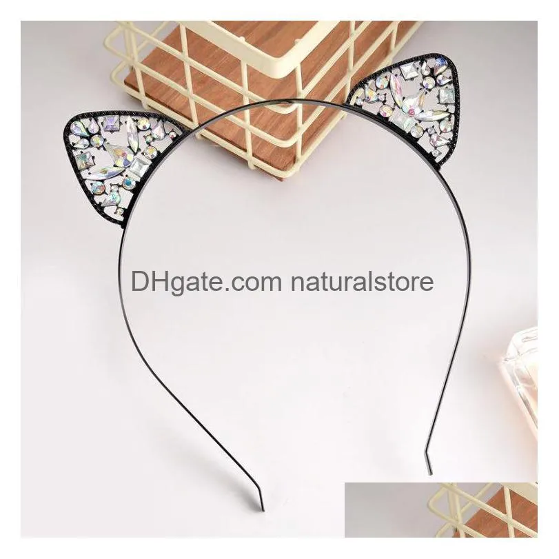 hair accessories cat ear headband for kids and adult 3 colors head hoop rhinestones metal hairband christmas gift