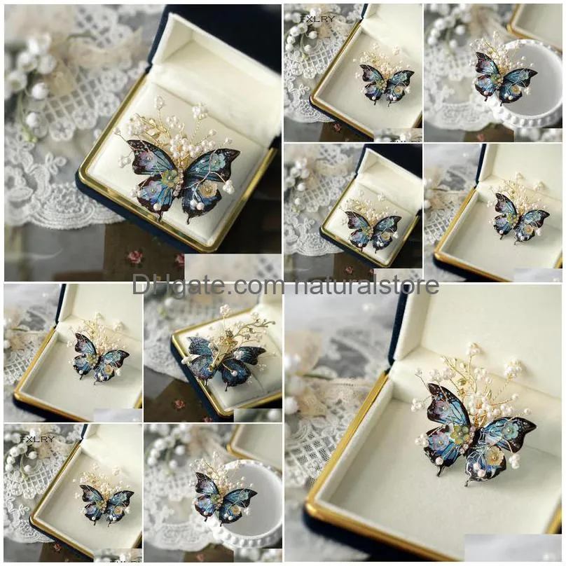 pins brooches fxlry original handmade freshwater pearl vintage butterfly brooch pin decoration coat accessories 230718