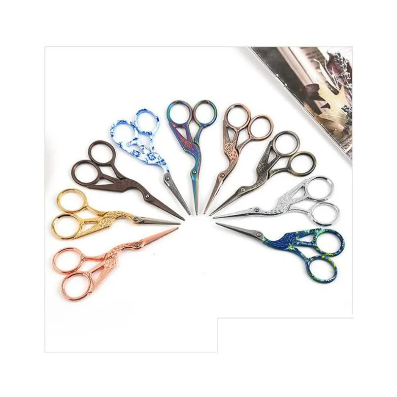 stainless steel crane shape scissors animal carving retro gilt gold plated scissors beauty tailor scissors nose hair cutter