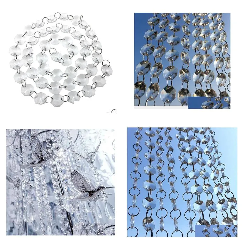 14mm crystal clear acrylic hanging beads chain silvery ring garland curtain chandelier party wedding xmas tree decoration event