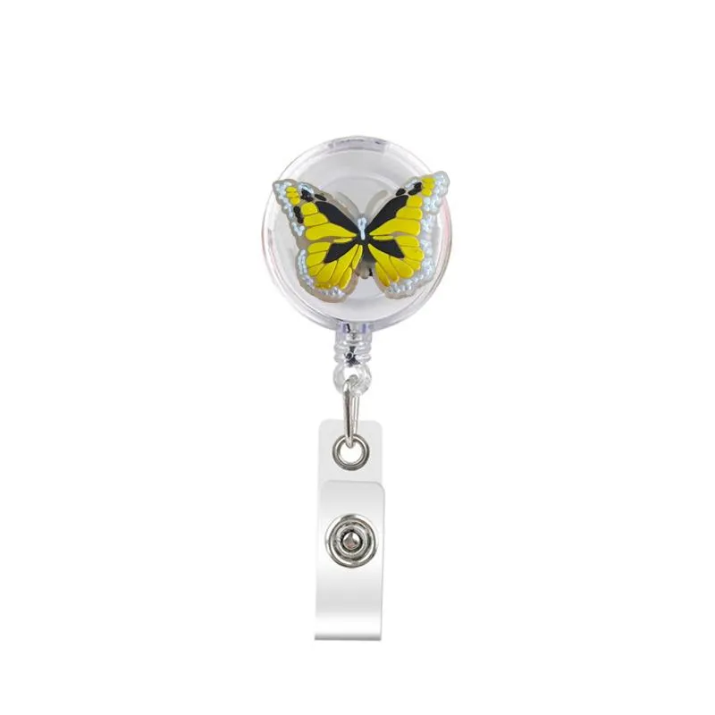 cartoon cute retractable badge holder badge reel nurse id badge holder glow in the dark butterfly key chain alligator clip with 386ﾰ rotation.