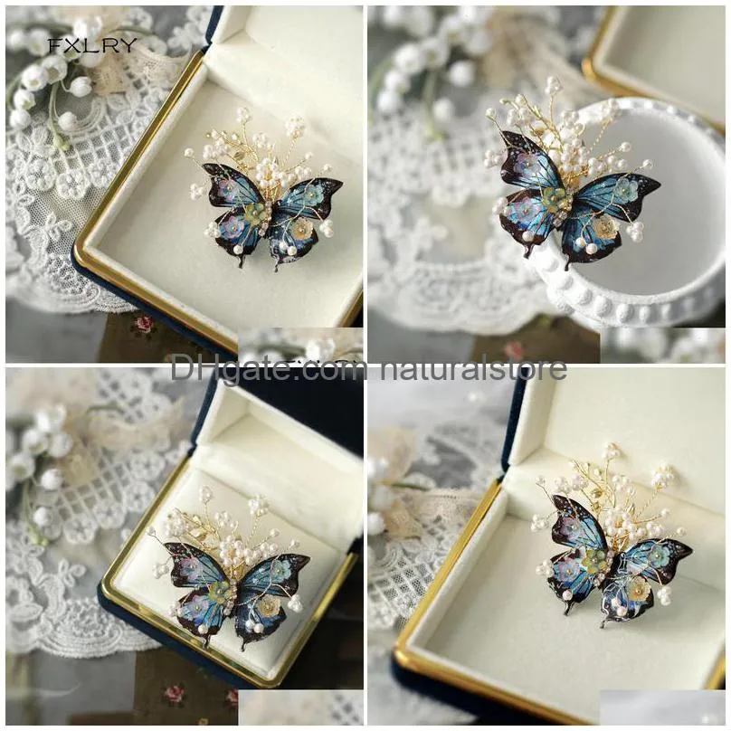 pins brooches fxlry original handmade freshwater pearl vintage butterfly brooch pin decoration coat accessories 230718