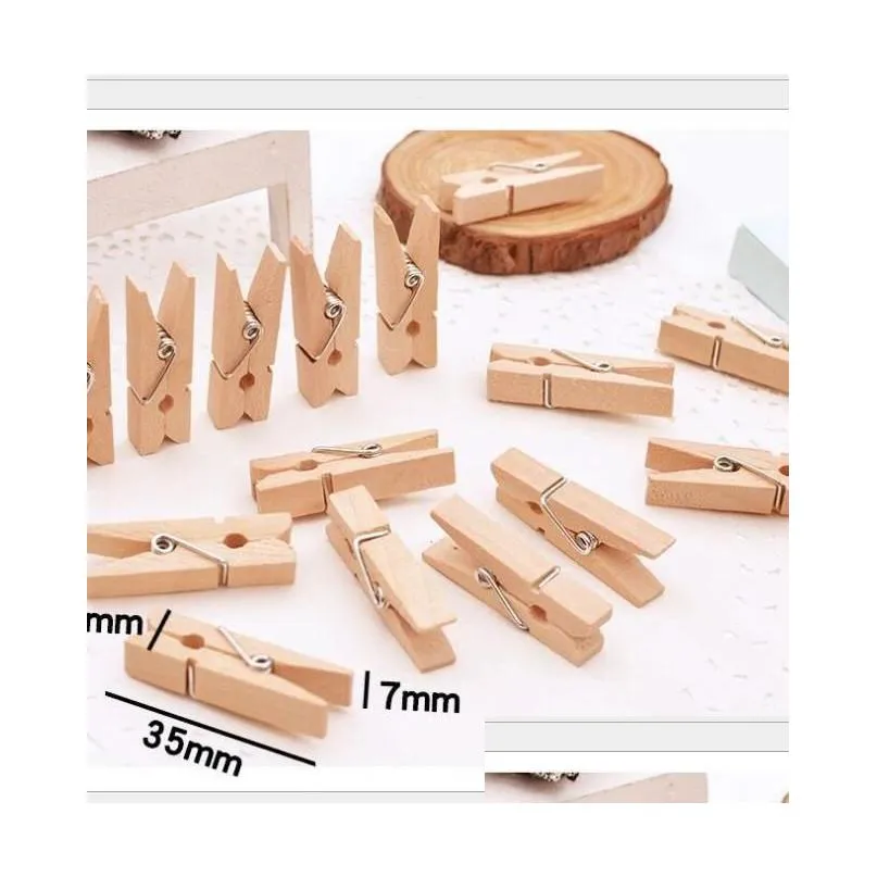 2021 new mini wooden clothespins clothes pins 3.5*0.7cm natural wood spring clip pegs for photo paper craft toy free