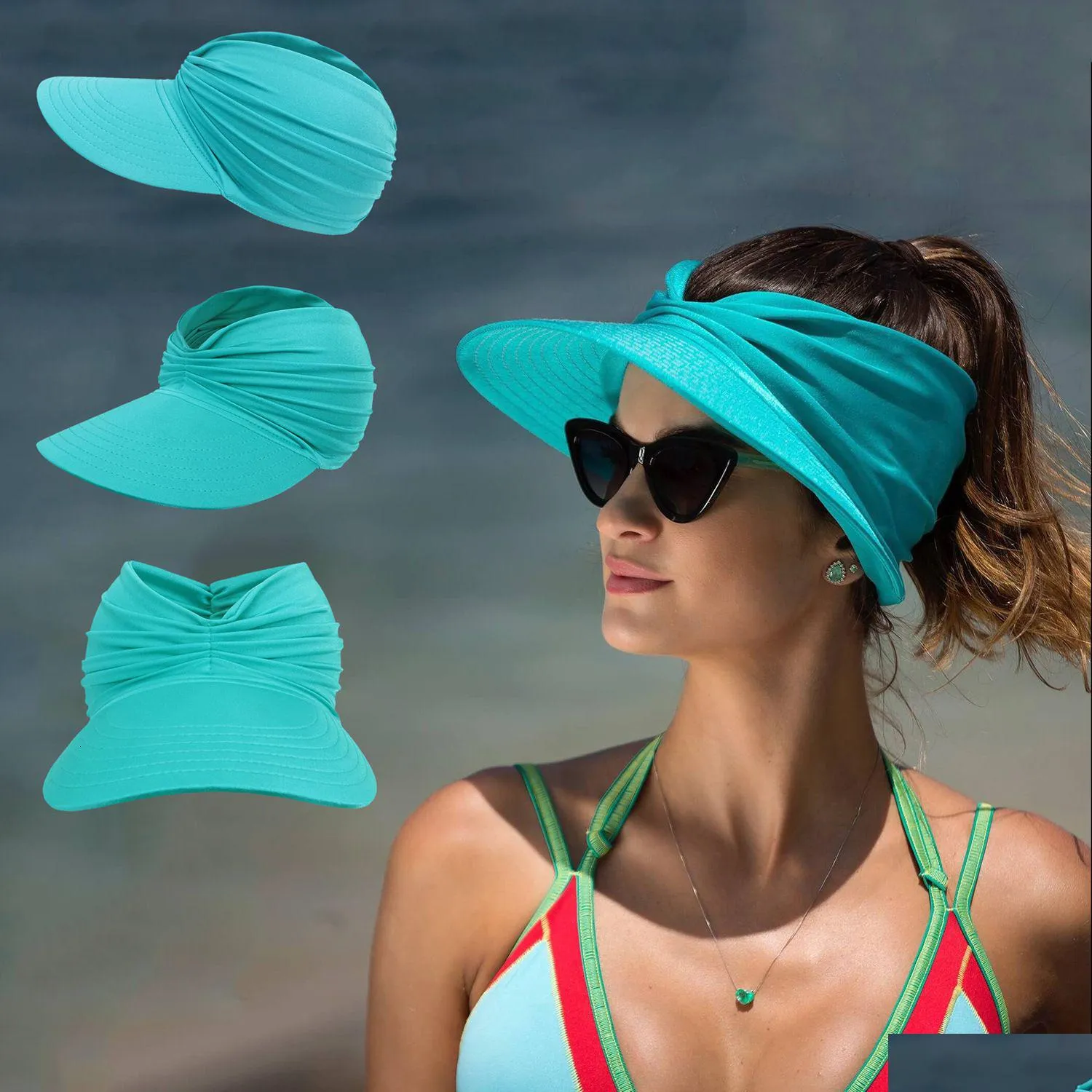 visors polyamide sun protect wide brim sunhat women outdoor summer hat open top hollow cap adult sun visor hat travel seaside beach hat